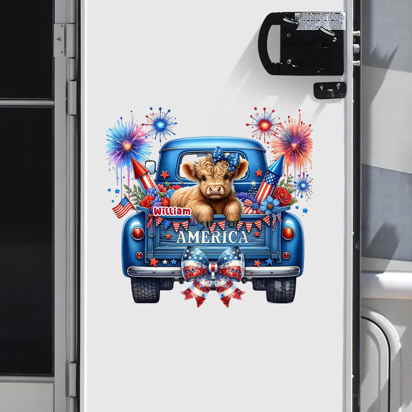 Personalized 4th of July Highland Cow Decal