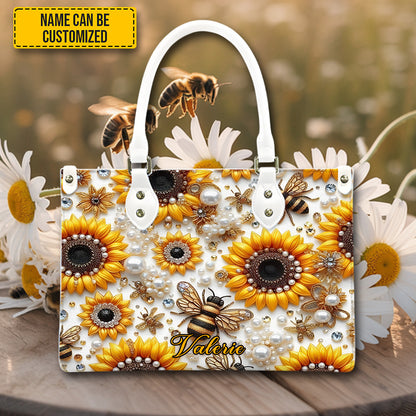 Sunflower & Bee  - Personalized Leather Handbag