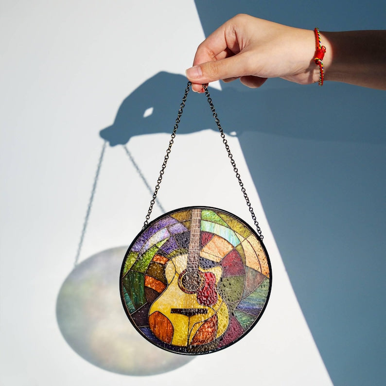 Guitar Stained Glass Suncatcher - Guitar Light Suncatcher