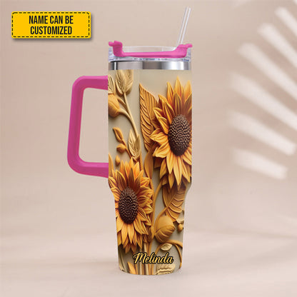 Love Sunflower - Personalized Tumbler With Handle 40oz
