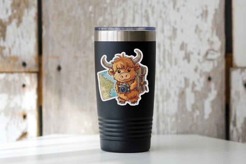 Cute Baby Highland Cow Adventure Sticker