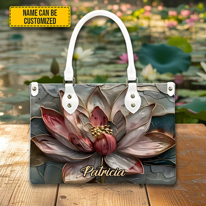Personalized Lotus Flower Leather Handbag