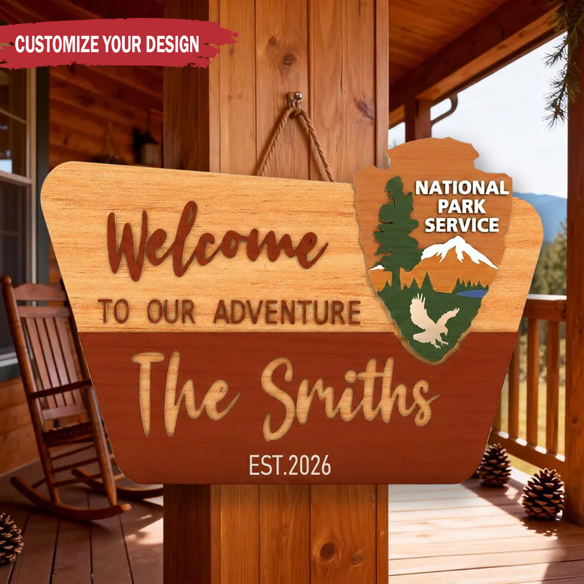 Personalized Welcome to Our Adventure Cabin Wood Sign