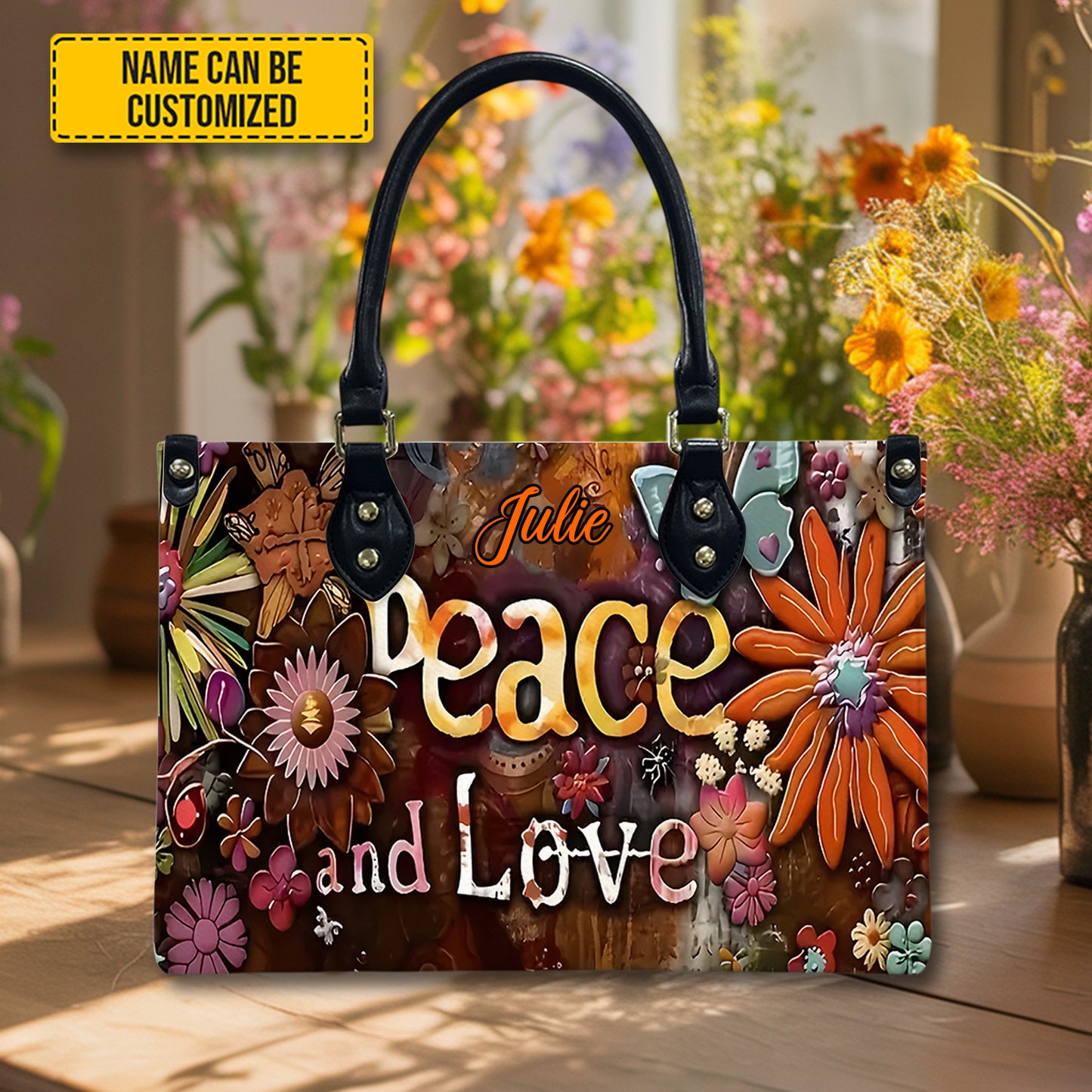 Peace & Love - Personalized Leather Handbag