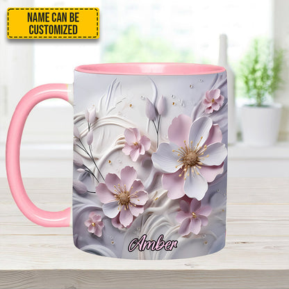 Pink Flower Accent Mug - Personalized Accent Mug