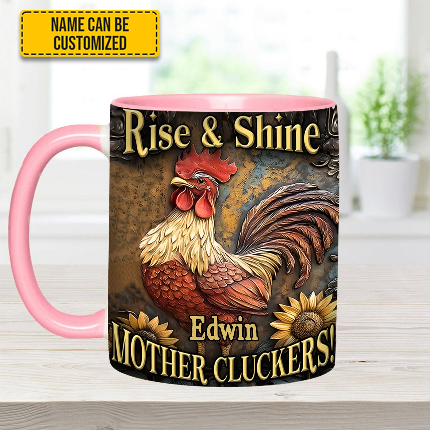 Rise & Shine - Personalized Chicken Accent Mug