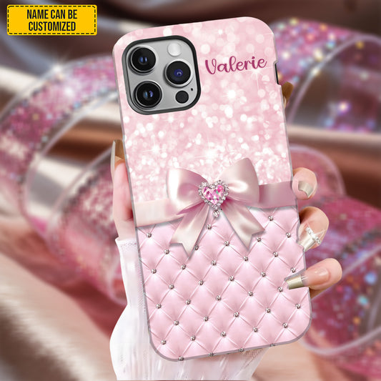 Personalized Pink Diamond Bow Phone Case