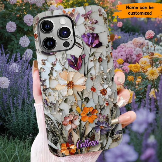 Mosaic Pressed Flowers – Personalized Phone Case