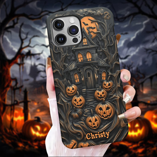 Personalized Haunted House & Pumpkins Halloween Phone Case