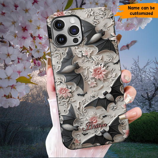 Midnight Garden – Personalized Bat & Floral Phone Case