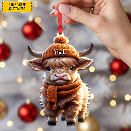 Personalized Charming Christmas Cow Acrylic Ornament