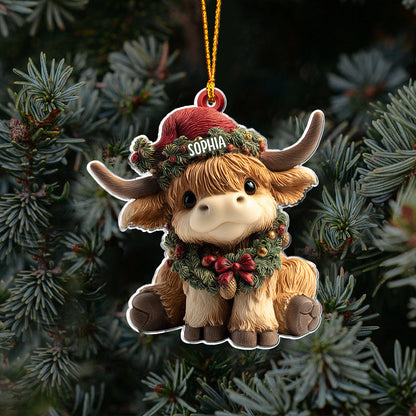 Personalized Cute Highland Cow Acrylic Ornament