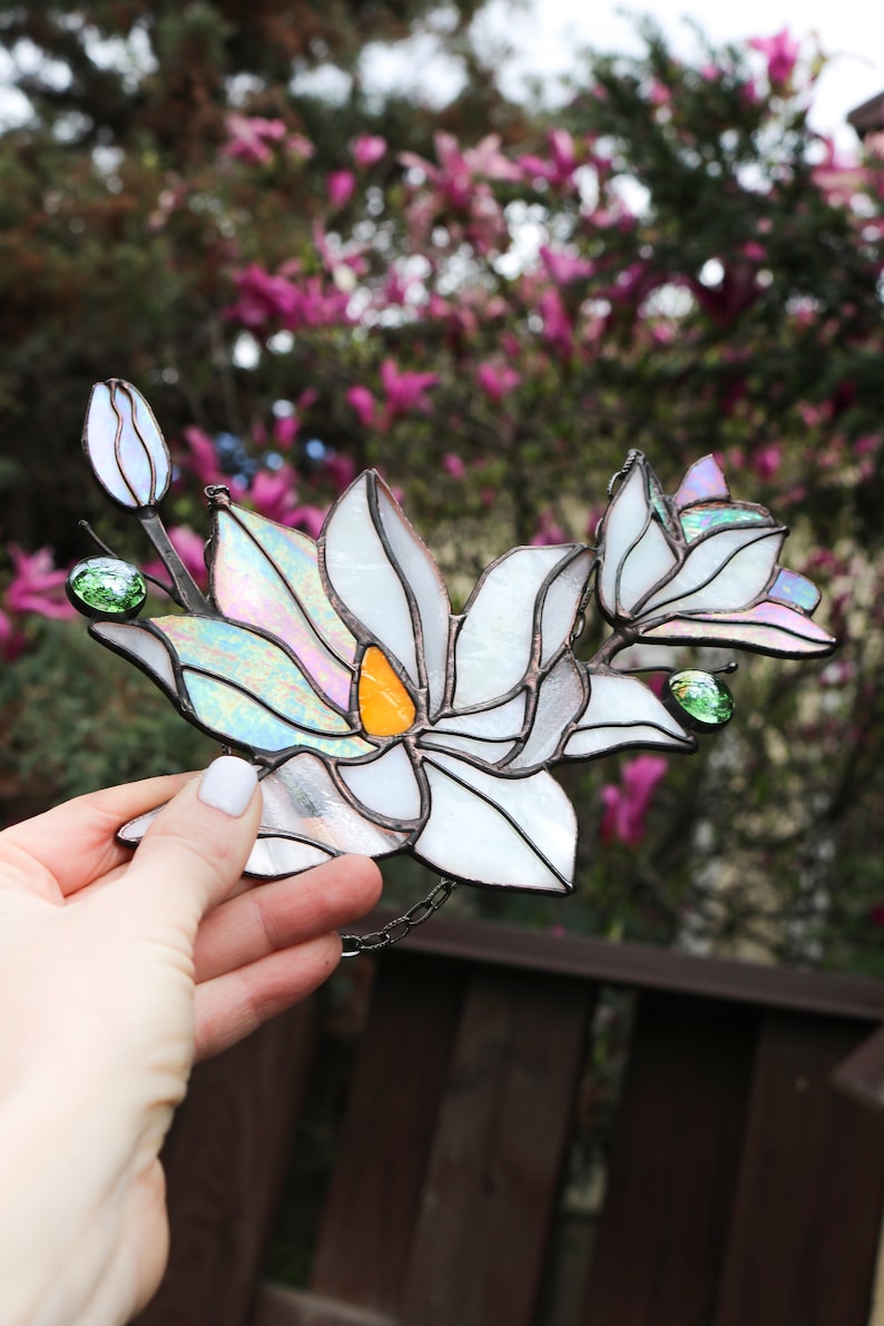 Magnolia White Flower Window Hanging Acrylic