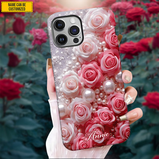 Personalized Flowers & Pearl Phone Case