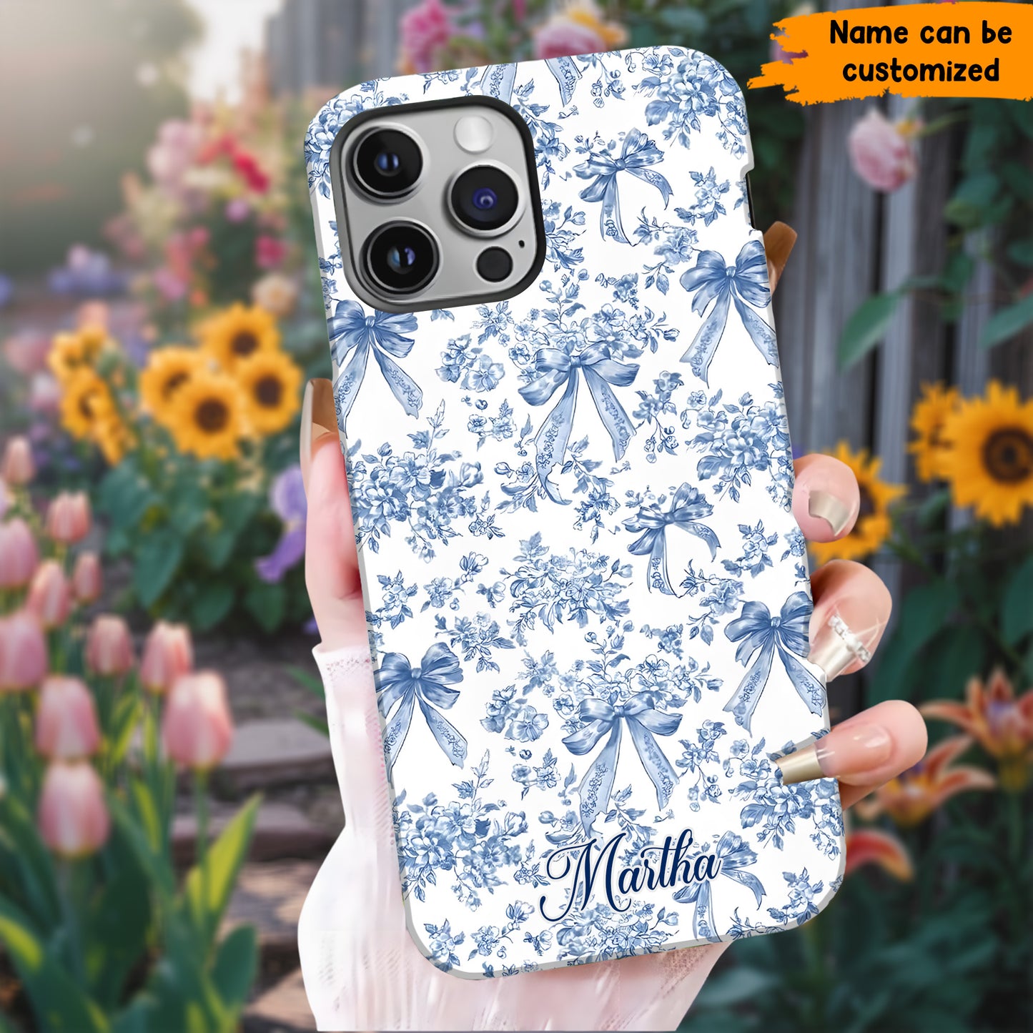 Personalized Bow Toile De Jouy Phone Case
