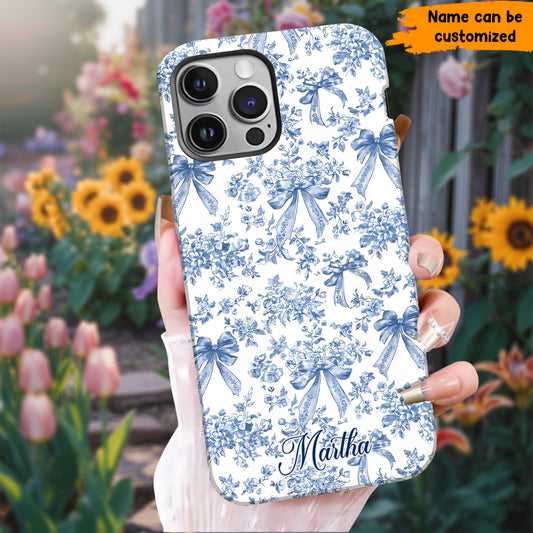 Personalized Bow Toile De Jouy Phone Case