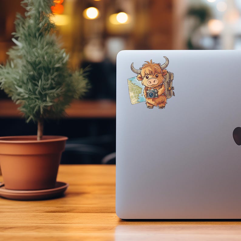 Cute Baby Highland Cow Adventure Sticker