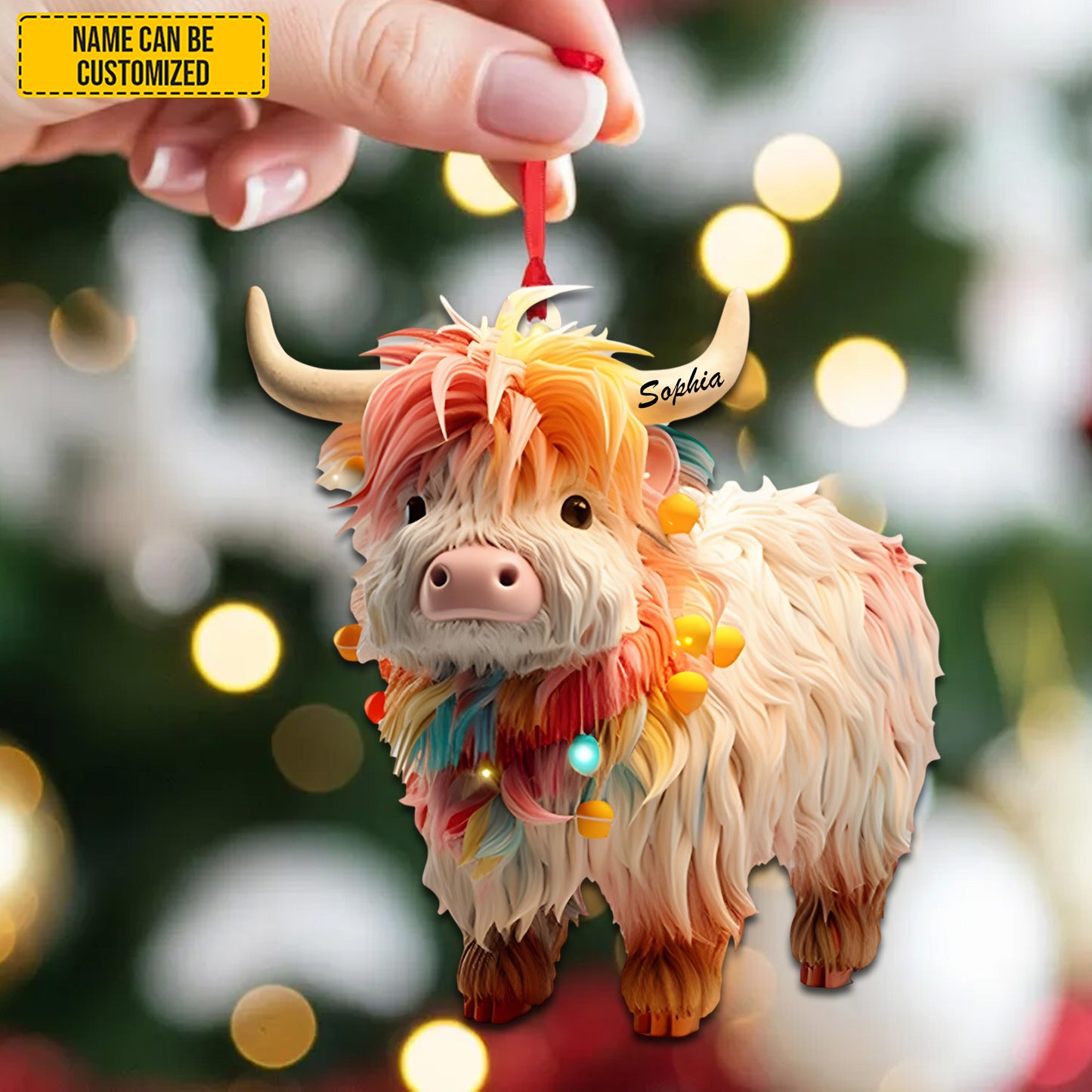 Personalized Charming Highland Cow Acrylic Ornament