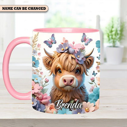 Highland Cow Flower - Personalized Accent Mug