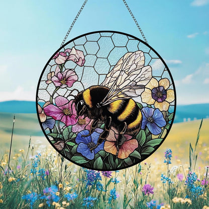 Bee Wildflower Stained Glass Suncatcher