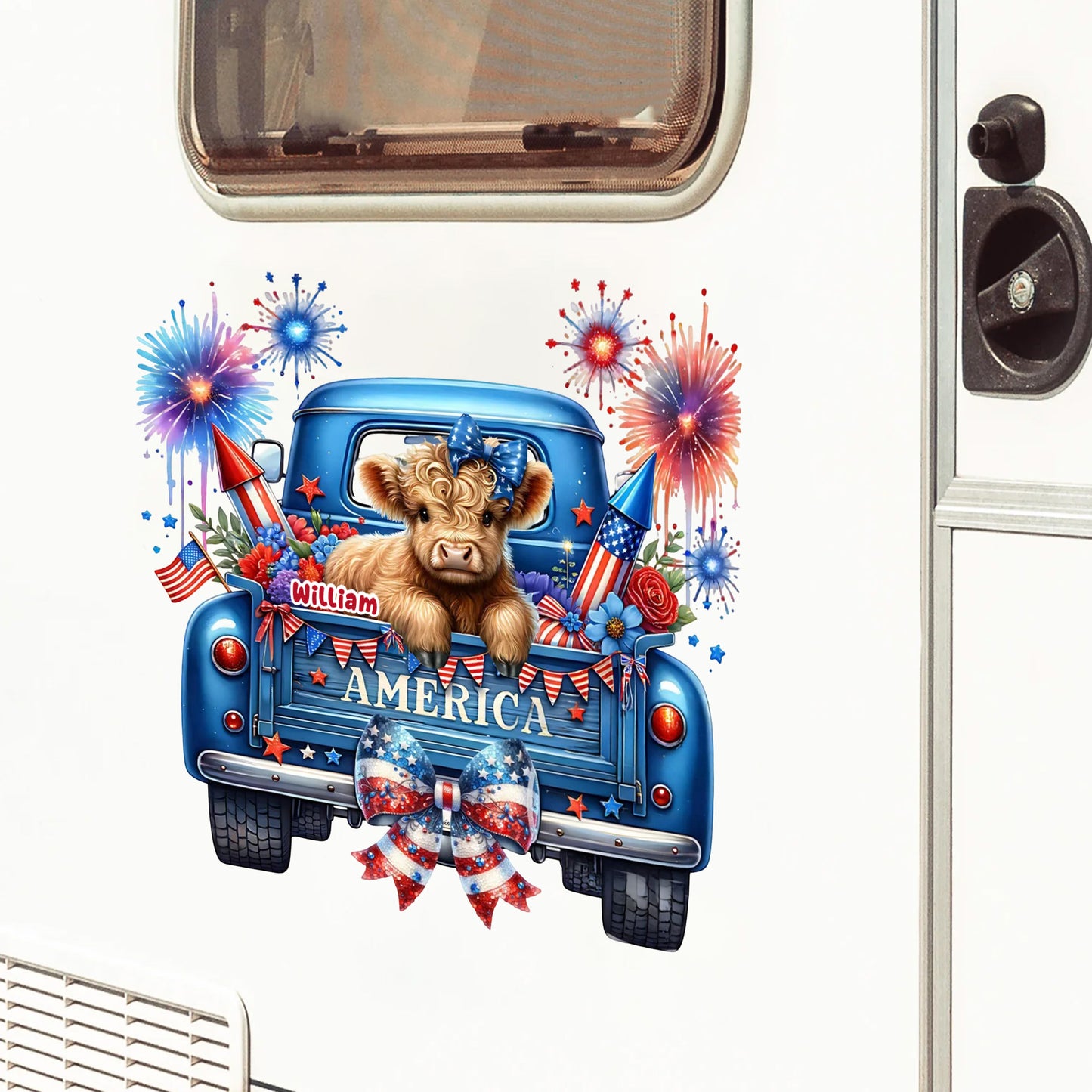 Personalized 4th of July Highland Cow Decal