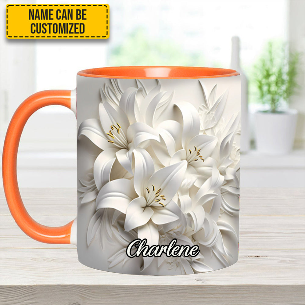 White Lilies Flowers - Personalized Flower Accent Mug