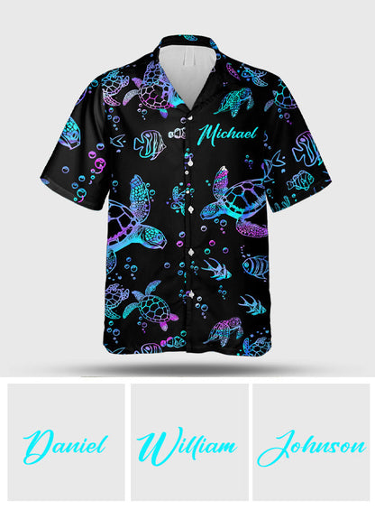 Hologram Turtle Beach Lovers - Personalized Turtle Hawaiian Shirt