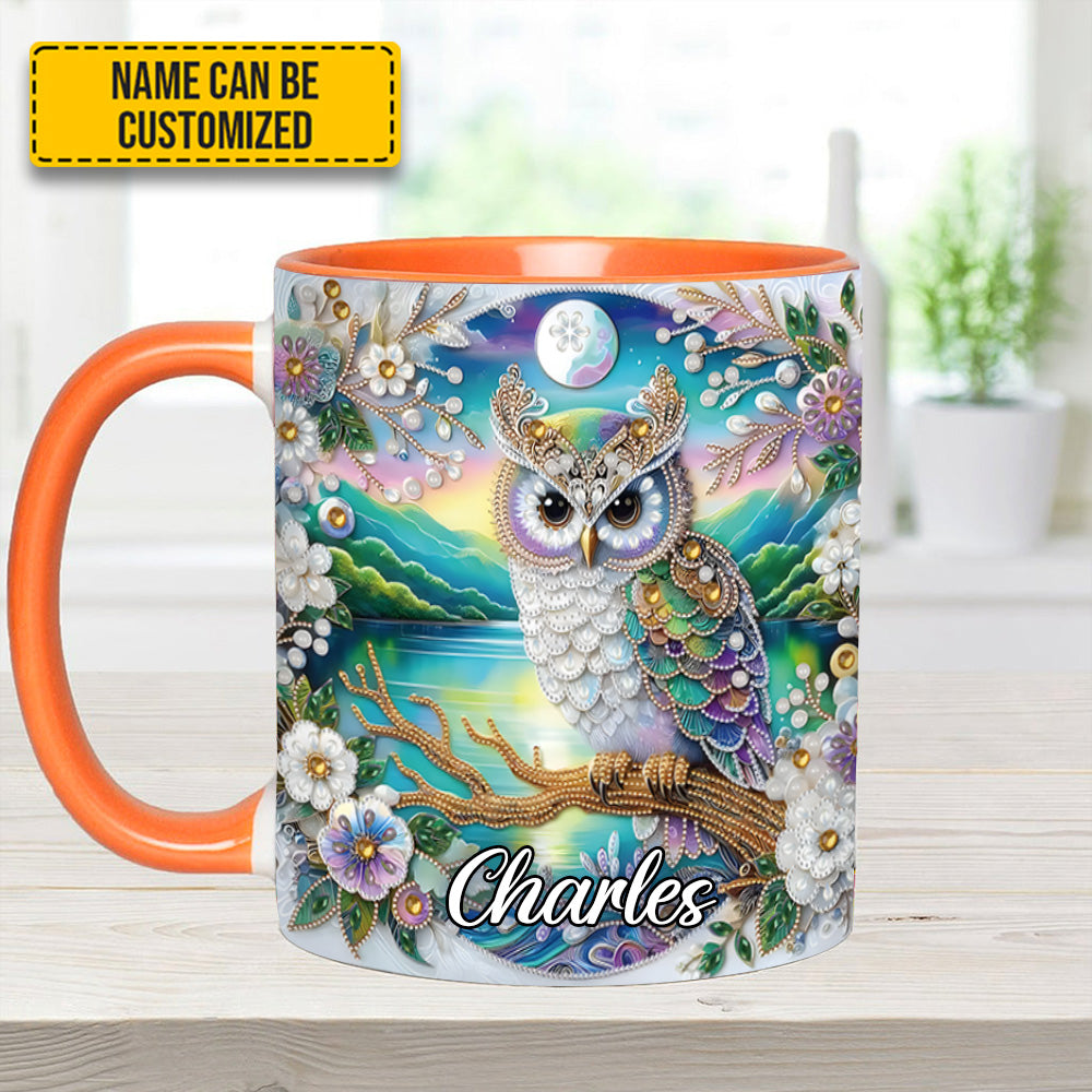Owl Flower Pattern Diamond - Personalized Owl Accent Mug