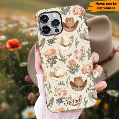 Cowgirl Hat Flowers - Personalized Phone Case