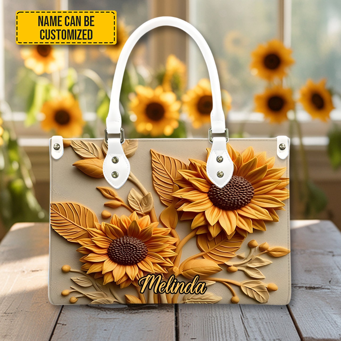 Love Sunflower - Personalized Sunflower Leather Handbag