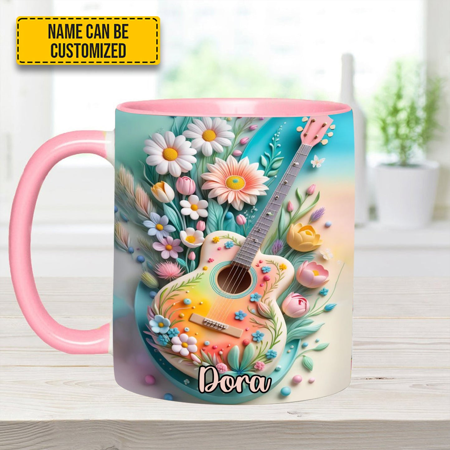 Guitar Floral - Personalized Guitar Accent Mug