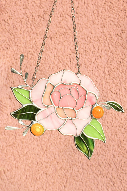 Pink Peony Flower Window Hanging Acrylic