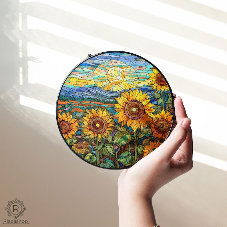 Sunflower Acrylic Window Hanging , Floral Pendant Window Wall