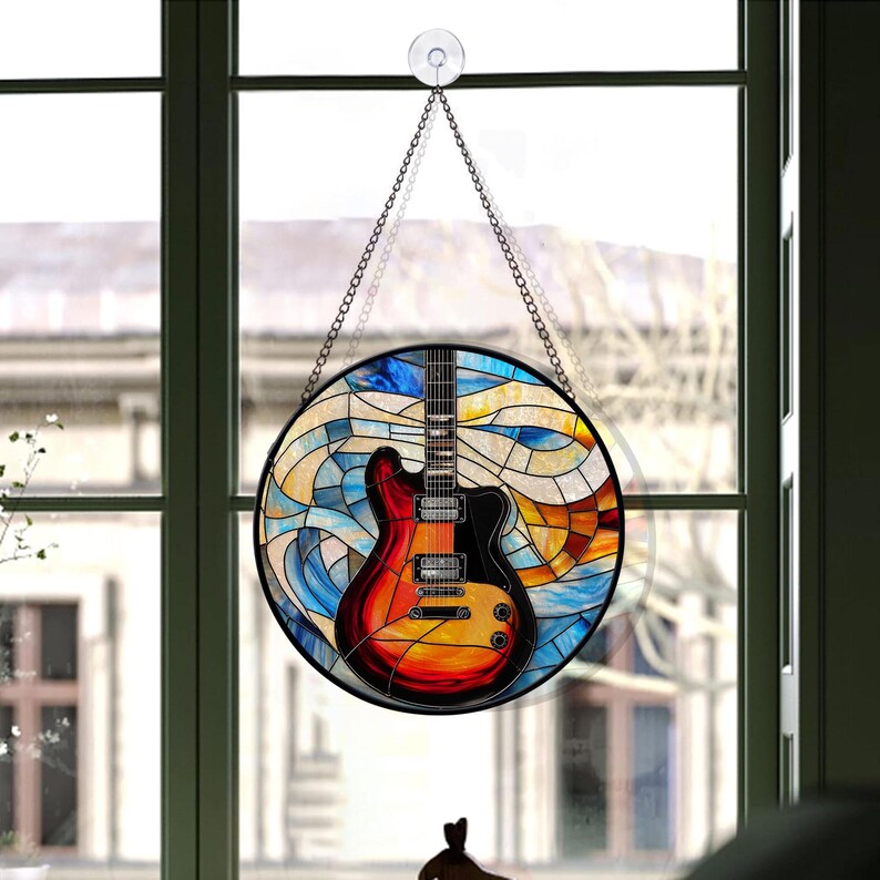 Faux Stained Glass Electric Guitar Suncatcher