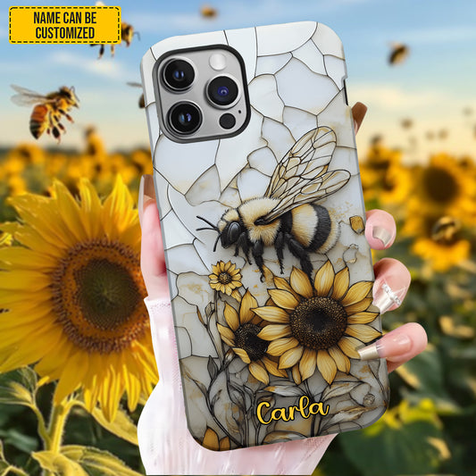 Sunflower Bee Stained Glass - Personalized Phone Case