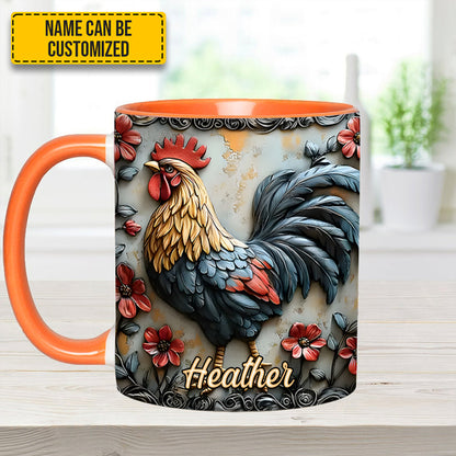 Rooster and Vibrant Flowers - Personalized Chicken Accent Mug