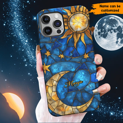 Celestial Grace – Personalized Moon & Sun Phone Case