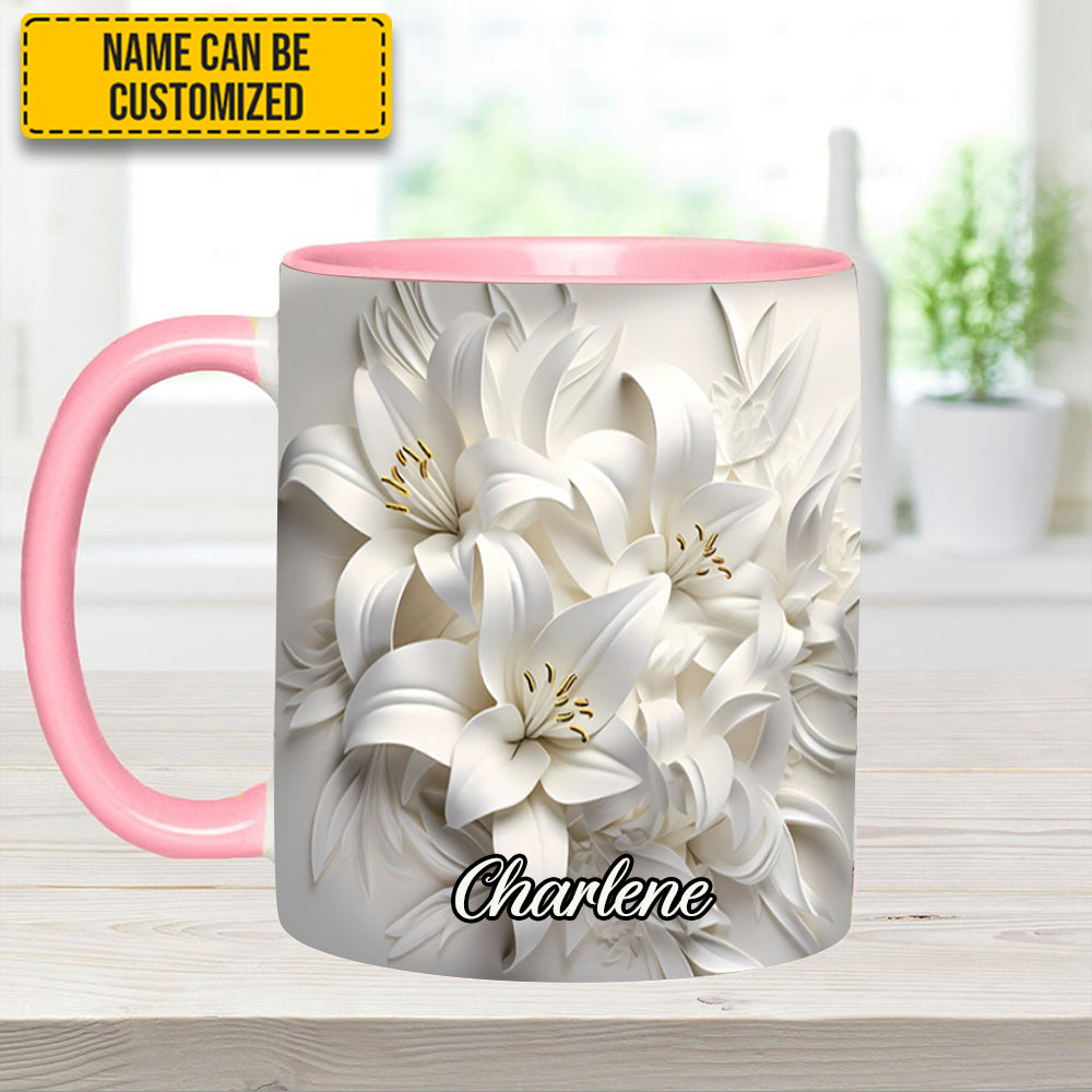 White Lilies Flowers - Personalized Flower Accent Mug