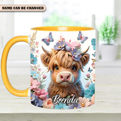 Highland Cow Flower - Personalized Accent Mug