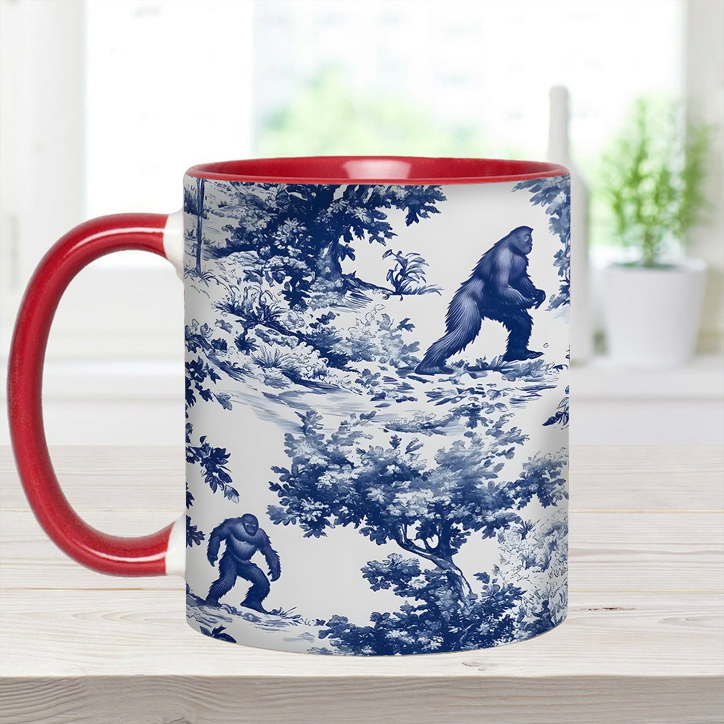 Bigfoot Sasquatch Print Forest Toile Funny Accent Mug