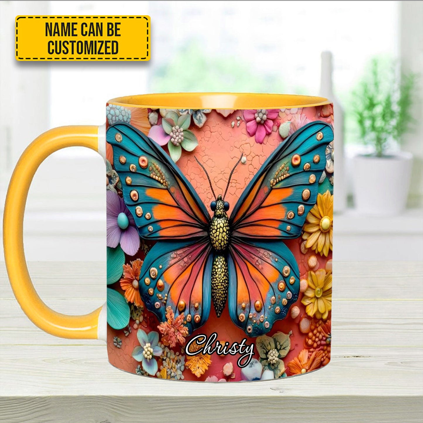 Colorful Butterfly - Personalized Butterfly Accent Mug