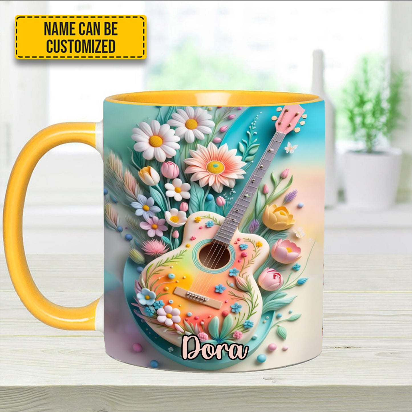 Guitar Floral - Personalized Guitar Accent Mug
