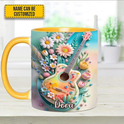 Guitar Floral - Personalized Guitar Accent Mug
