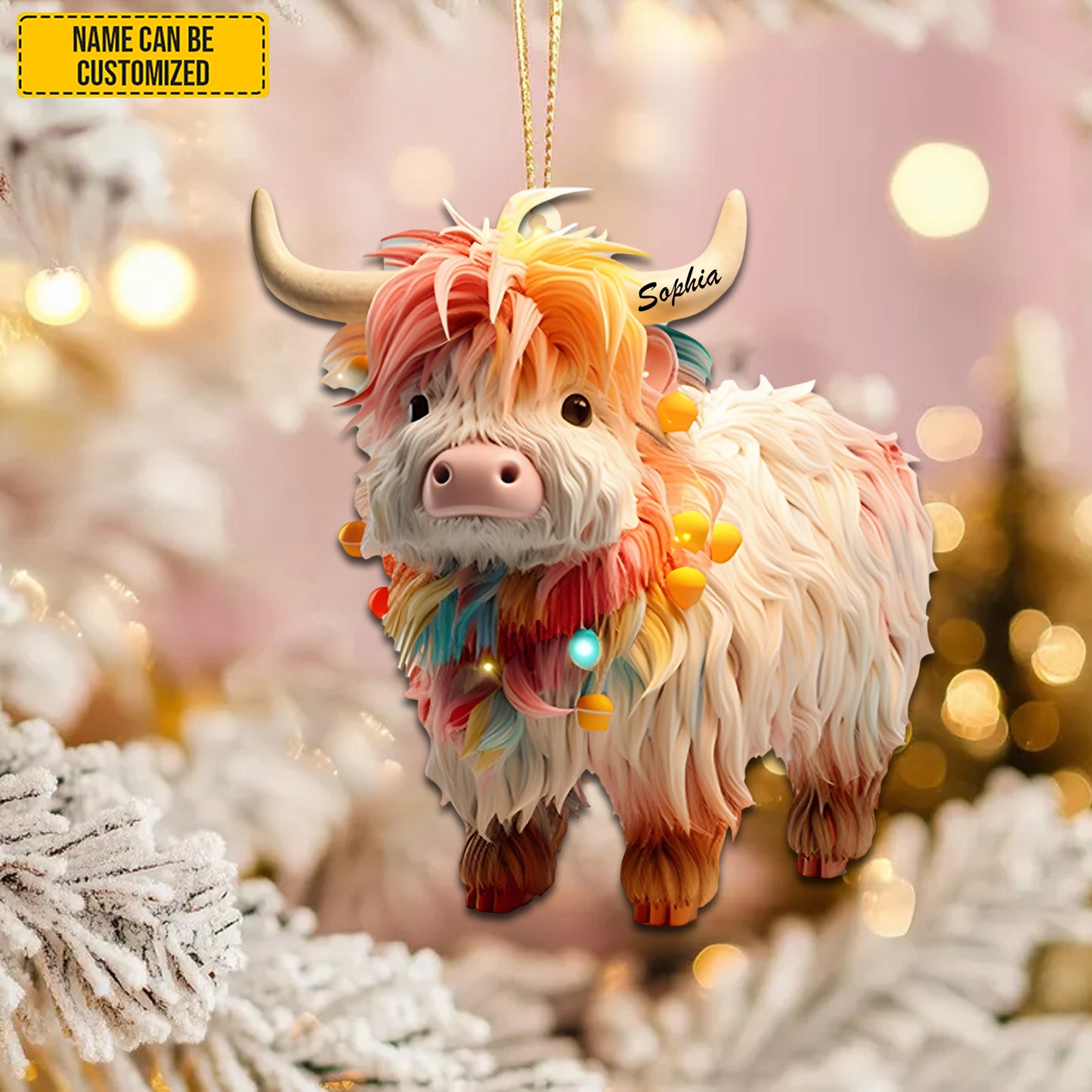 Personalized Charming Highland Cow Acrylic Ornament