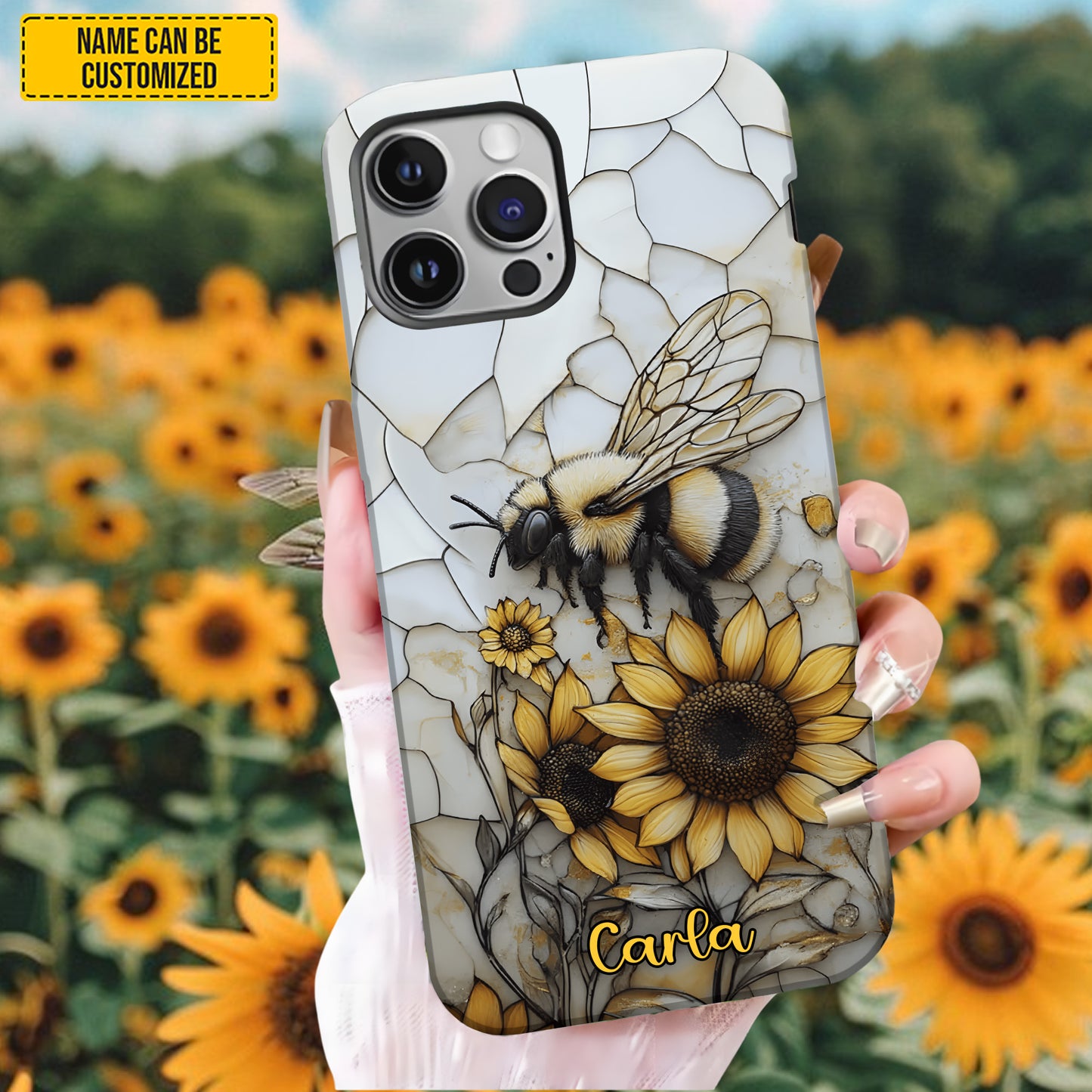 Sunflower Bee Stained Glass - Personalized Phone Case