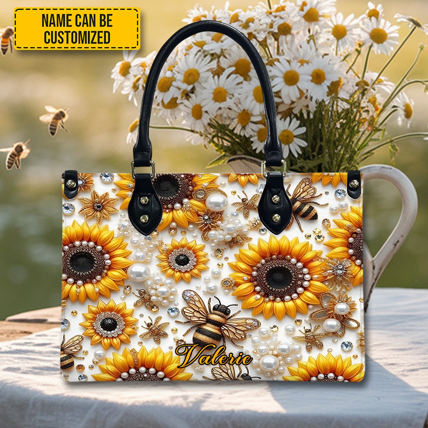 Sunflower & Bee  - Personalized Leather Handbag