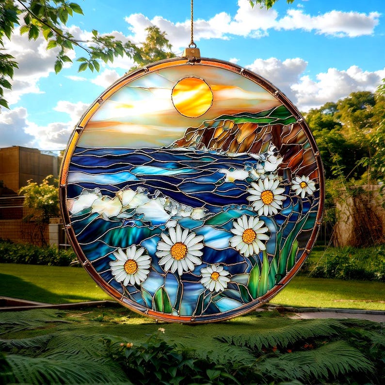 Daisy Flowers Ocean Acrylic Window Hanging