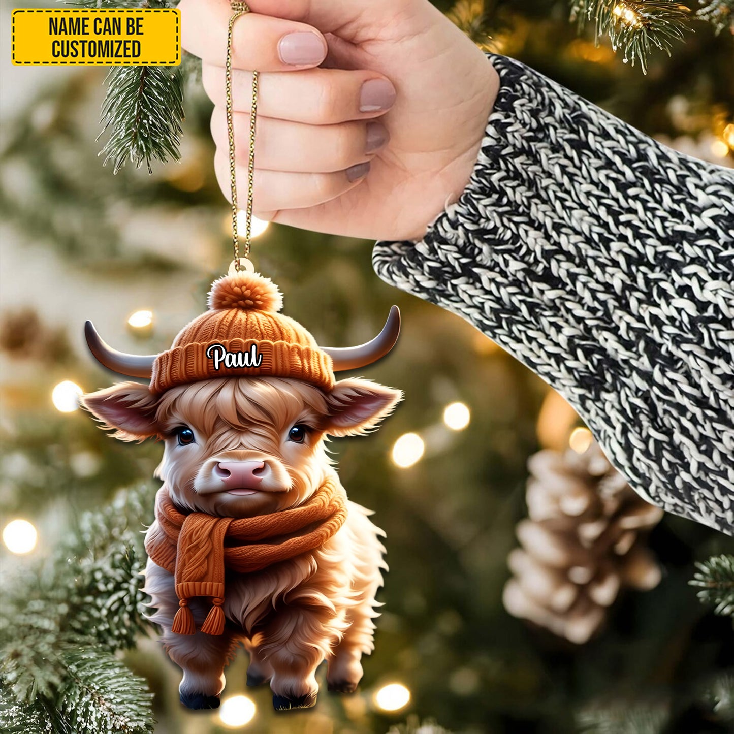 Personalized Charming Christmas Cow Acrylic Ornament