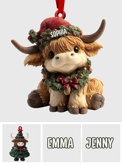 Personalized Cute Highland Cow Acrylic Ornament