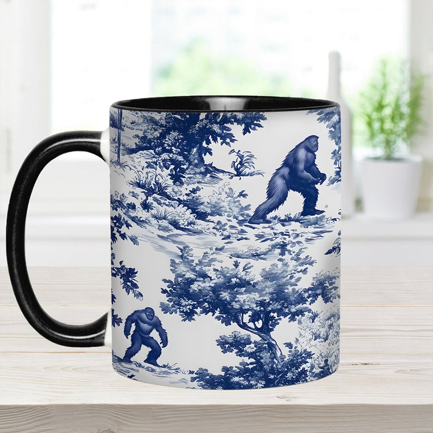 Bigfoot Sasquatch Print Forest Toile Funny Accent Mug